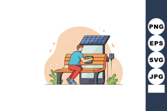 Man charging smartphone on solar powered bench outdoors with Product Image 1