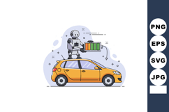 Robot Charging Electric Car Battery Technology Vector Illust Product Image 1