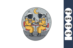 Two astronauts enjoying coffee on moon with crescent moon in Product Image 1