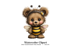 Cute Bee Costume Bear Watercolor Clipart Product Image 1