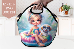 Tropical Girl and Dog Lunch Bag PNG 12x12&quot; Summer Kids Product Image 1