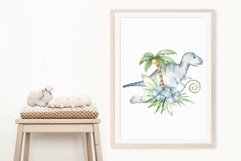 Watercolor Dinosaur Clipart. Cute animals, tropical floral. Product Image 4