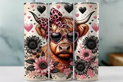 Highland Cow Valentine's Day Tumbler Wrap Sublimation Product Image 1