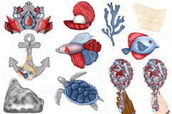 4th of July Mermaids Clipart, USA Summer Graphics, Product Image 6
