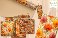 Orange Fall Floral Digital Papers, Autumn Flowers Background Product Image 6