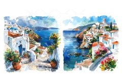 greek village watercolor Clipart Bundle- 10, JPG Product Image 5