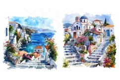 greek village watercolor Clipart Bundle- 10, JPG Product Image 6