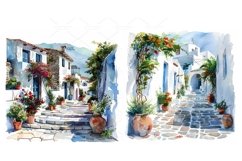 greek village watercolor Clipart Bundle- 10, JPG Product Image 8