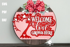 Welcome Love Grows Here Sign SVG | Family Tree Door Hanger Product Image 1