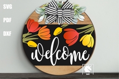 Spring Tulips Welcome Sign SVG | Spring Floral Door Hanger Product Image 1
