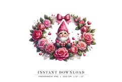 Valentine&#039;s Day Gnome Clipart, Rose Flower Wreath Product Image 1
