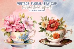 Vintage Floral Tea Cup Sublimation Clipart Product Image 7