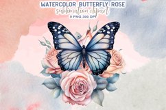 Watercolor Butterfly Rose Sublimation Clipart Product Image 7