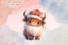 Cute Christmas Highland Cow Watercolor Clipart Product Image 7
