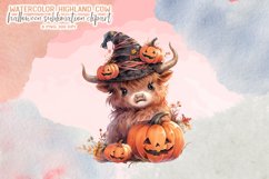 Watercolor Halloween Highland Cow Sublimation Clipart Product Image 7