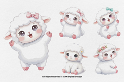 15 Bundle Watercolor Baby Sheep Farm Lamb Kids Cute White Product Image 7
