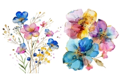 18 Abstract Watercolor Floral Clipart, Pink Purple Blue Gold Product Image 8