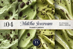 Matcha Ice Cream Pattern, Matcha Dessert Digital Paper Product Image 1