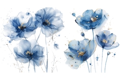 16 Blue Watercolor Floral Clipart Bundle, Abstract Flowers Product Image 8