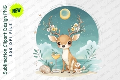 Whimsical Deer With Cocktail On Beach Clipart Product Image 1