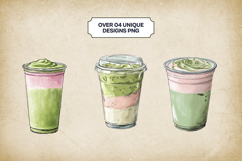 Cherry Matcha Latte Clipart Bundle 4 PNG Product Image 3