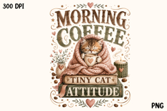 Morning Coffee Tiny Cat Attitude Cute Kitten PNG Product Image 1