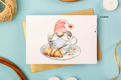 Watercolor gnome in a mug of tea with cookies, Gnome PNG Product Image 7