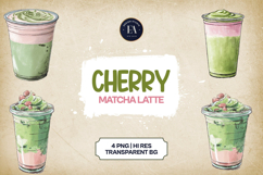 Cherry Matcha Latte Clipart Bundle 4 PNG Product Image 1
