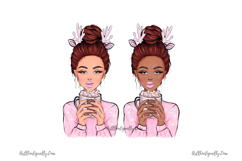 Pink Christmas Girl with Coffee | Winter PNG Product Image 6