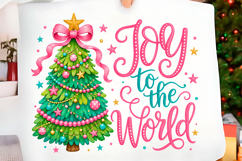 Preppy Pink Joy to the World Christmas PNG Product Image 1