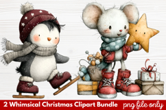 2 Whimsical Christmas Clipart | Cute Festive Holiday PNG Product Image 1