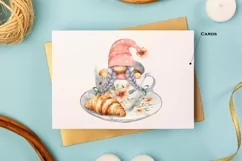 Watercolor gnome in a mug of tea with cookies, Gnome PNG Product Image 7