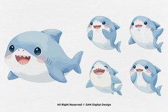 15 Bundle Watercolor Shark Ocean Sea Predator Cute Kids Product Image 7