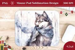 Christmas Mouse Pad, Watercolor Winter Wolf Mouse Pad Design Product Image 1