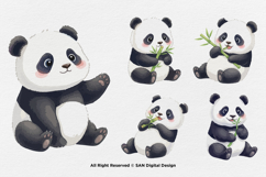 15 Bundle Watercolor Baby Panda Animal Black White Bear Cute Product Image 7