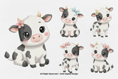 15 Bundle Watercolor Cute Cow Girl Black White Buffalo Milk Product Image 7