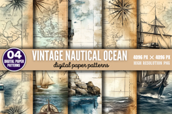 Vintage Nautical Ocean Digital Paper Background PNG Product Image 1