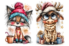 30 JPG Whimsical Cute Christmas Watercolor Animals Bundle Product Image 4