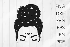 Celestial woman SVG, boho, mystical messy hair bun Product Image 1