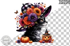 Halloween Cat Flowers Sublimation - Clipart PNG Design Product Image 1