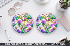 Flower Car Coaster Sublimation| Spring Flowers Coaster PNG Product Image 1