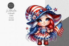 Gnome patriotic clipart, Gnome girl clipart, Product Image 1