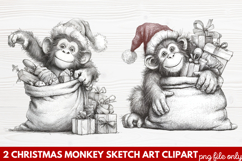 Christmas Monkey Sketch Art Clipart | Hand-Drawn Holiday Product Image 1