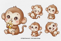15 Bundle Watercolor Baby Monkey Animal Primate Banana Kids Product Image 7