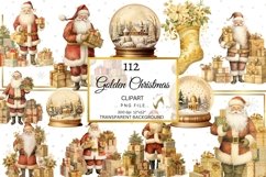 Wartercolor Golden Christmas Clipart Bundle, Gold Xmas PNGs Product Image 4