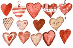 Red Hearts Watercolor Clipart, Watercolor Shapes, Valentines Product Image 2
