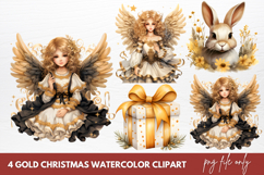 Gold Christmas Watercolor Clipart Sublimation Product Image 1
