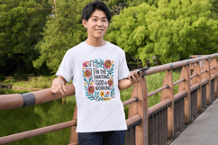 Colorful Boho floral Christian sublimation design featuring a bold white cross, hand-drawn wildflowers, and uplifting Bible verse &quot;In the Waiting, God is Working.&quot; Perfect for faith-based t-shirt printing, mugs, and wall art. This high-resolution PNG is i