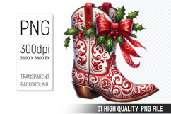 Watercolor Christmas Cowboy Boots Clipart PNG Bundle Product Image 6