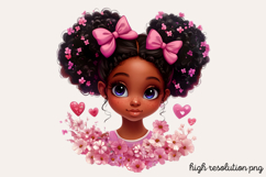Cute Black Girl with Flower Clipart PNG Product Image 1